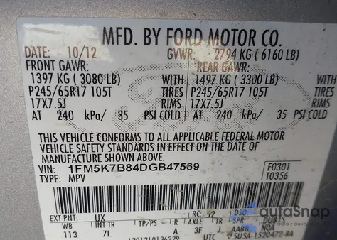 2013 Ford Explorer z USA, uszkodzony, nr VIN 1FM5K7B84DGB47569